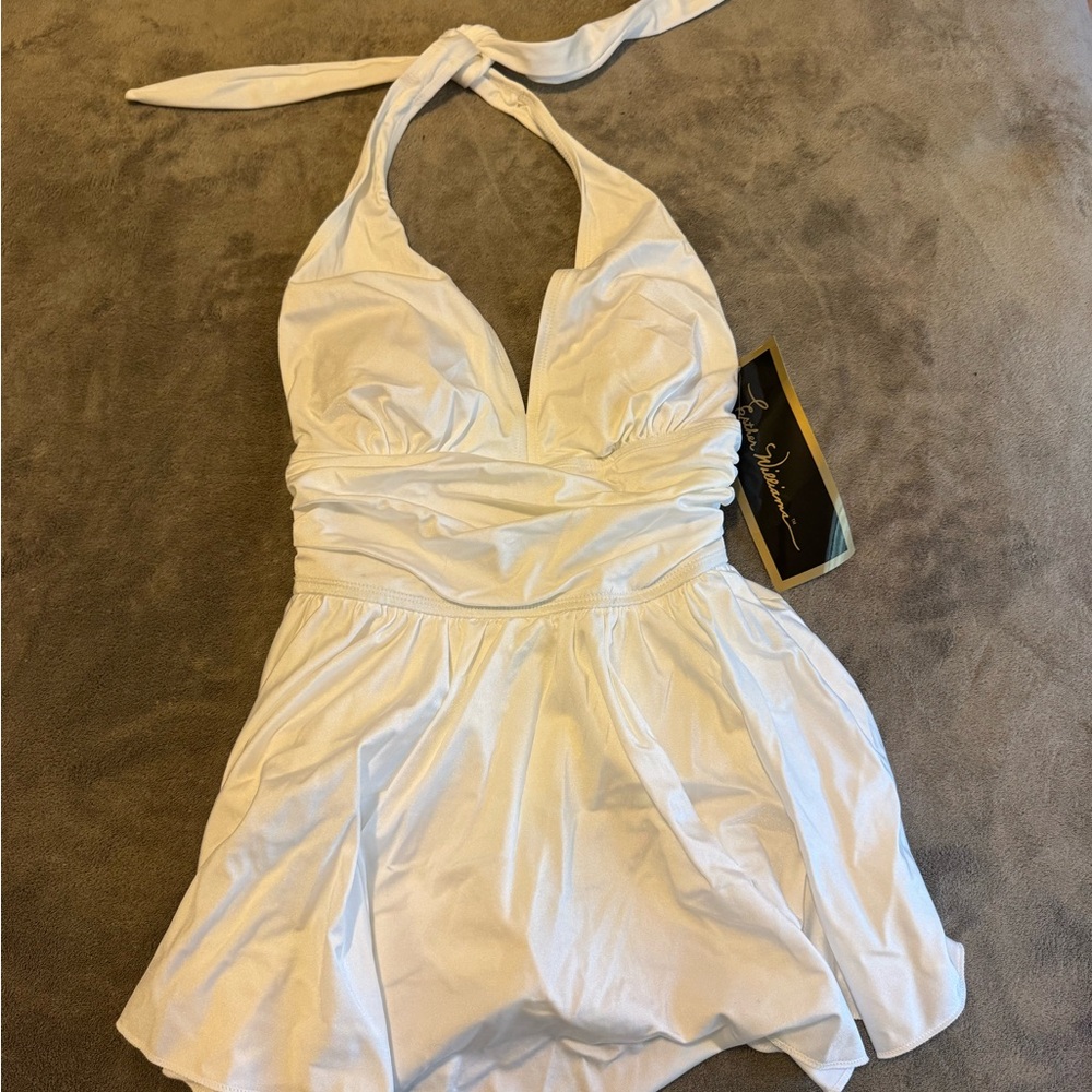 Esther Williams White Halter One-Piece Swimsuit